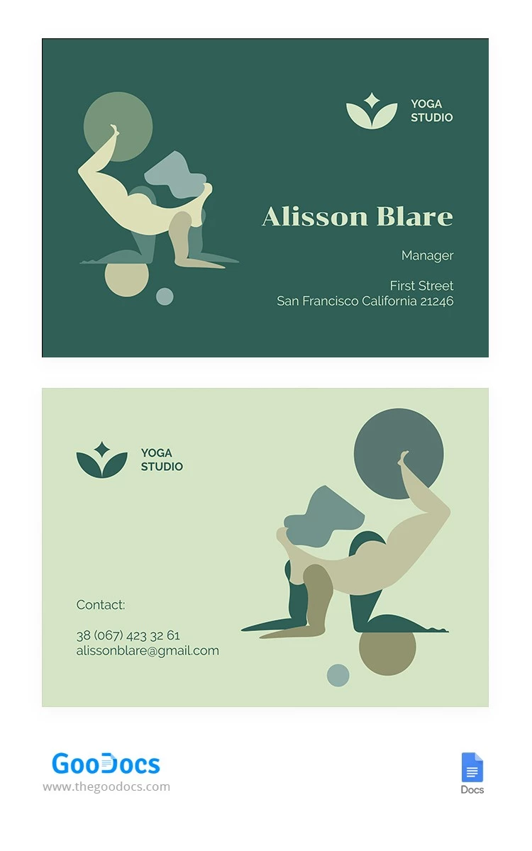 Cartes de visite mignonnes pour une entreprise de yoga - free Google Docs Template - 10064651