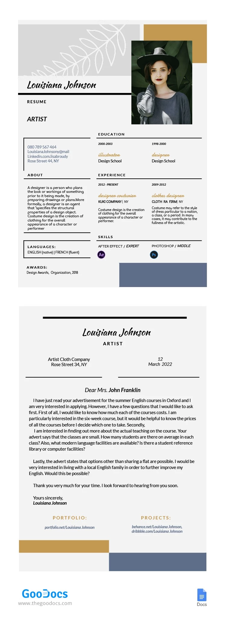 CV dell'artista - free Google Docs Template - 10062161