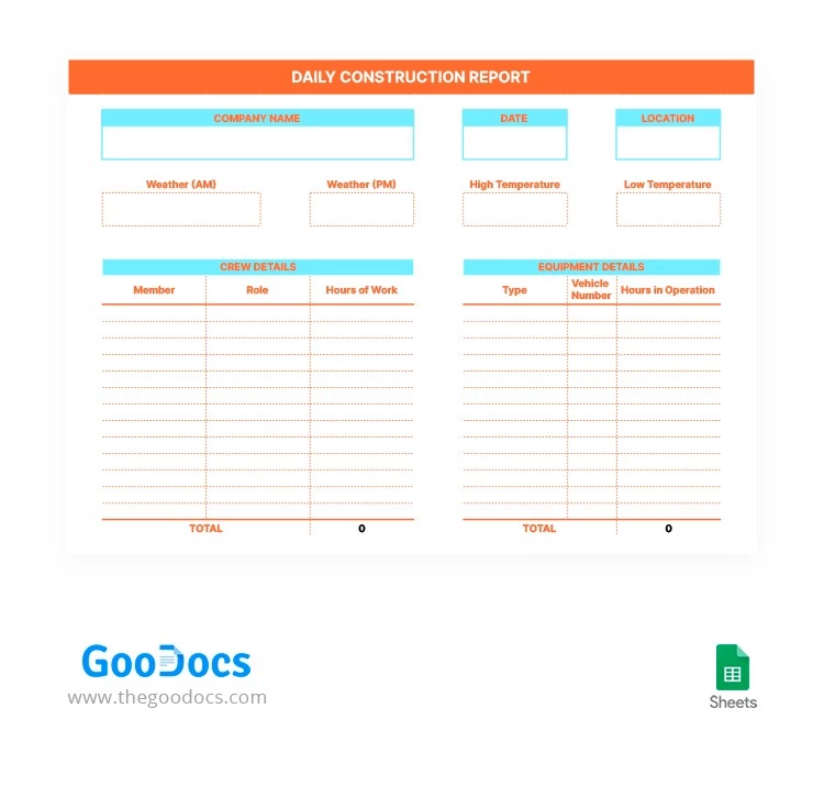 Rapporto quotidiano di costruzione - free Google Docs Template - 10063224