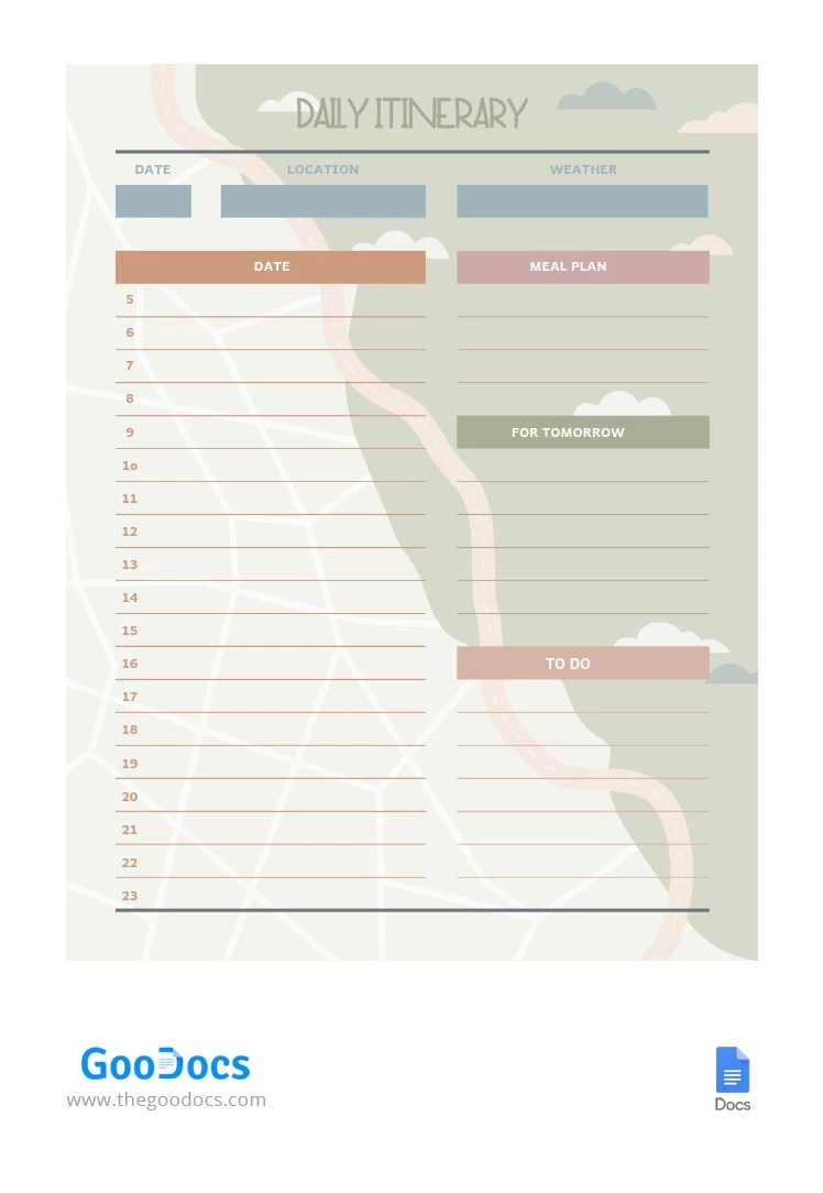 Daily Itinerary - free Google Docs Template - 10063937