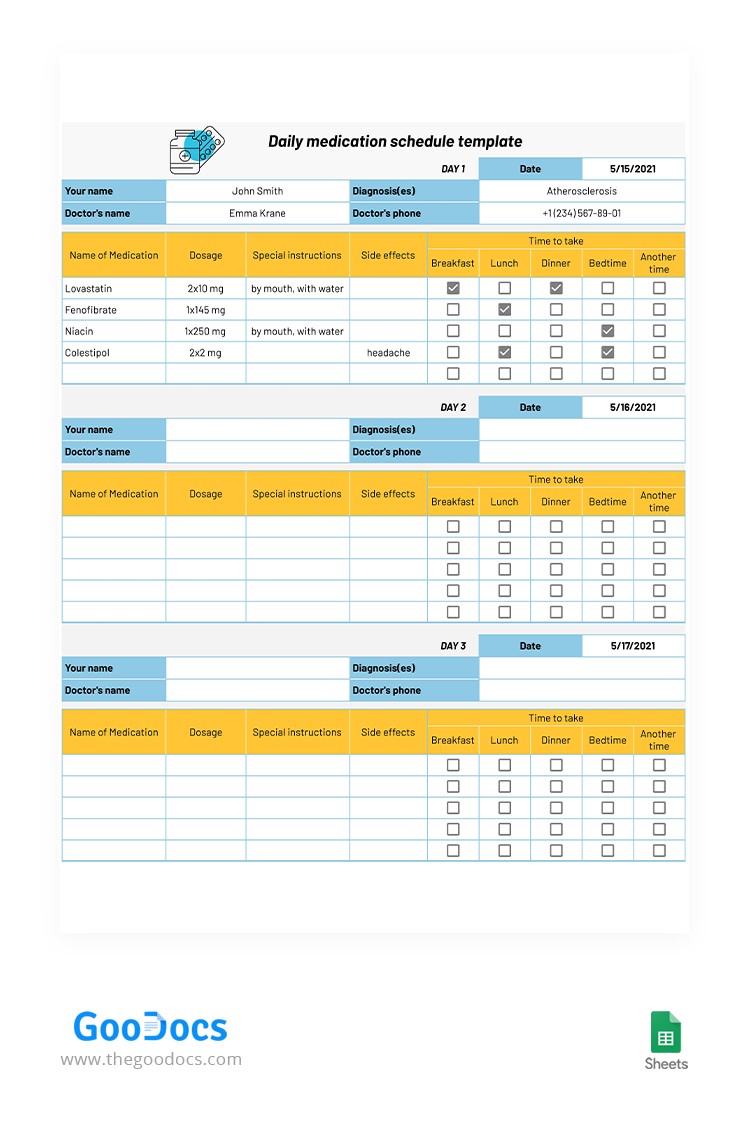 Free Daily Medication Schedule Template In Google Sheets