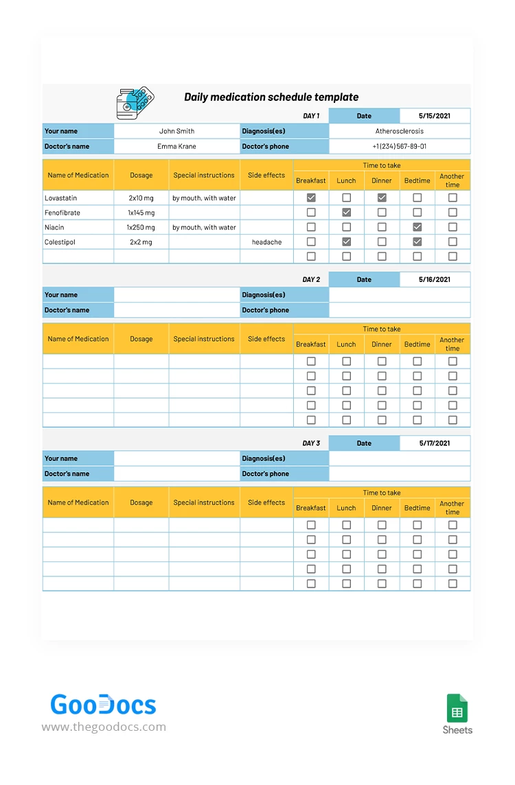 Daily Medication Schedule - free Google Docs Template - 10063197