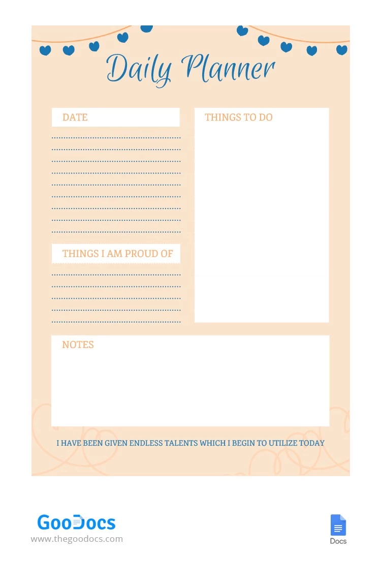 Daily Planner - free Google Docs Template - 10062360