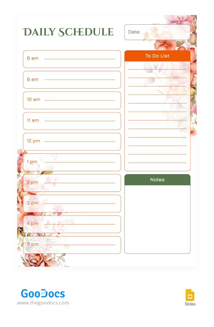 Daily Schedule With Flowers - free Google Docs Template - 10067705