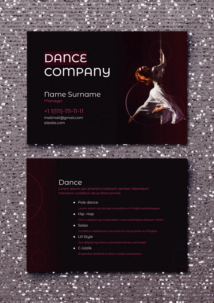 Cartão de visita de dança - free Google Docs Template - 10061645