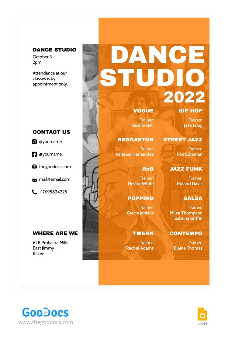 Flyer de présentation du studio de danse - free Google Docs Template - 10064556