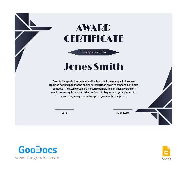 Certificados de Premio Azul Oscuro - free Google Docs Template - 10064902