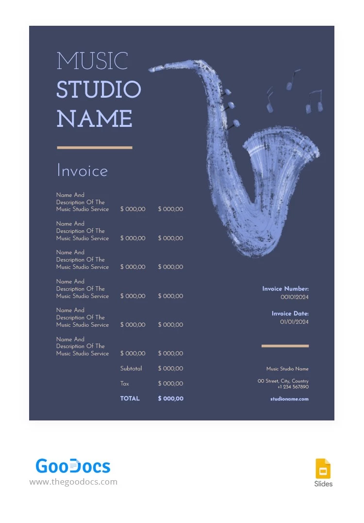 Dark Blue Studio Invoice - free Google Docs Template - 10065766