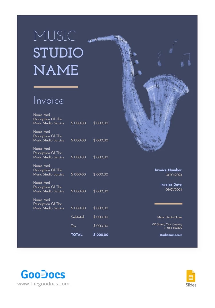 Facture du studio Dark Blue - free Google Docs Template - 10065766