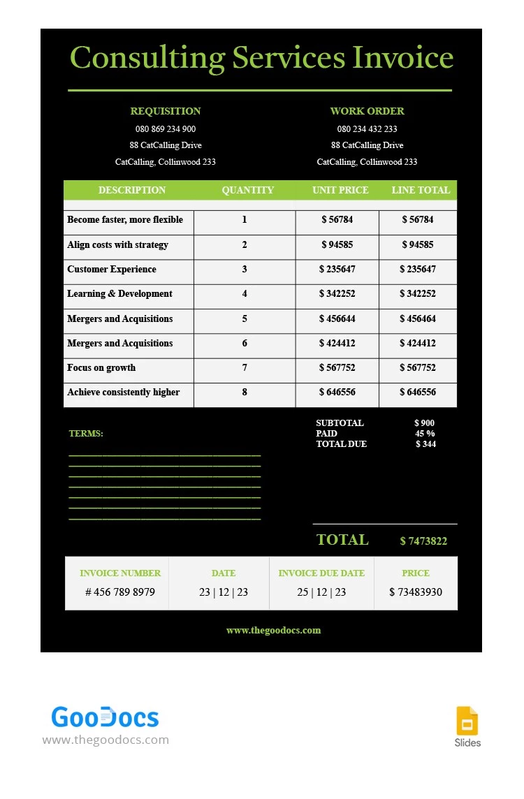 Dark Consulting Invoice - free Google Docs Template - 10064720