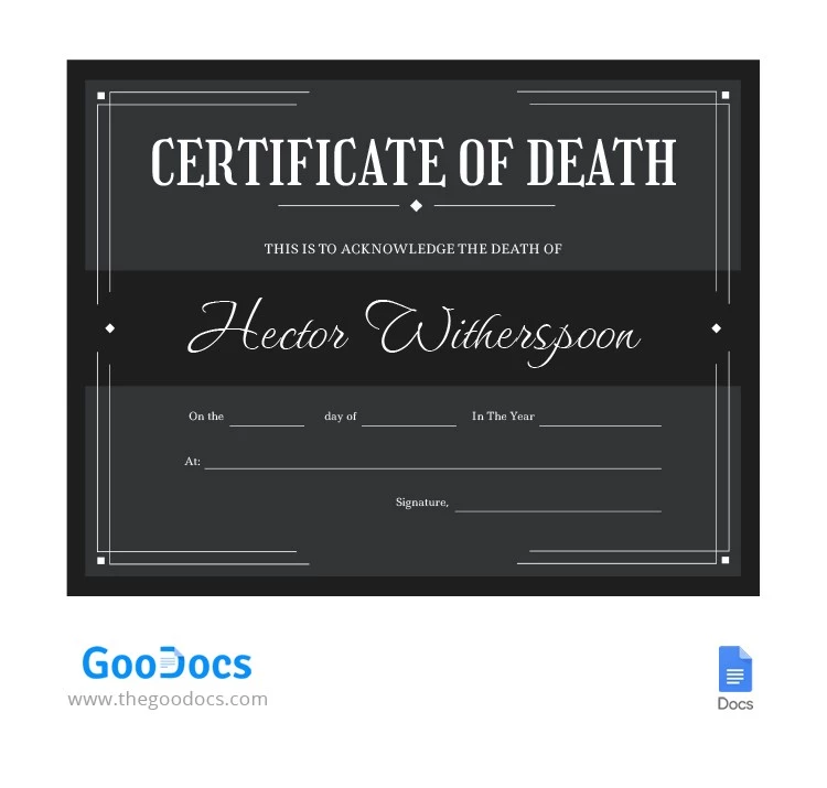 Certificat de Décès Sombre - free Google Docs Template - 10065229