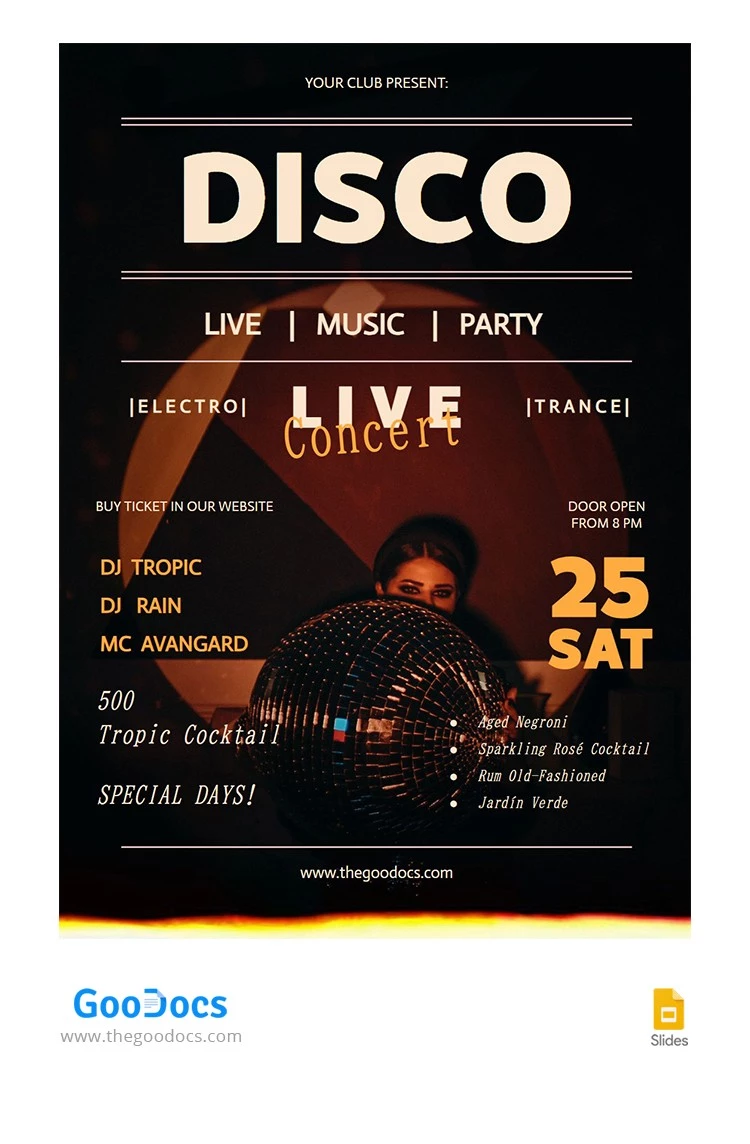 Folheto para festa de Disco Sombria. - free Google Docs Template - 10066149