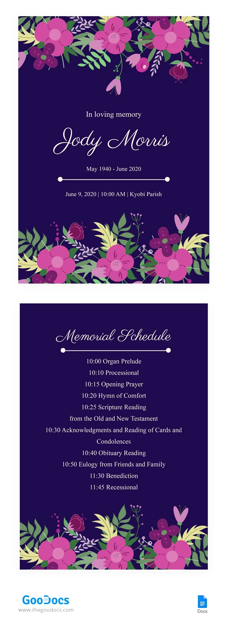 Programa Funeral de Flor Oscura - free Google Docs Template - 10064055