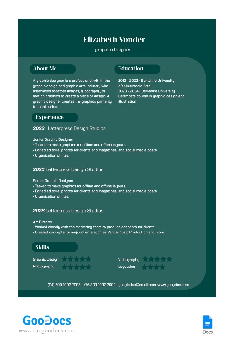Dark Green Resume - free Google Docs Template - 10063522