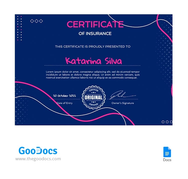 Certificado de Seguro Sombrio - free Google Docs Template - 10064708