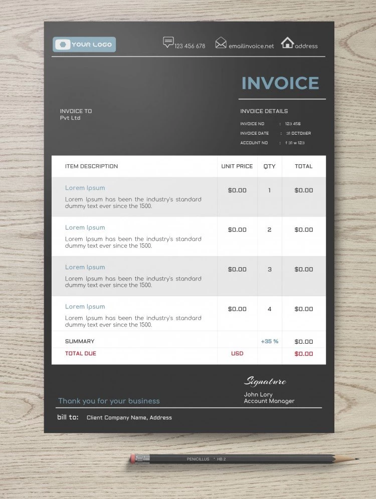 Perfect Dark Invoice - free Google Docs Template - 10061547
