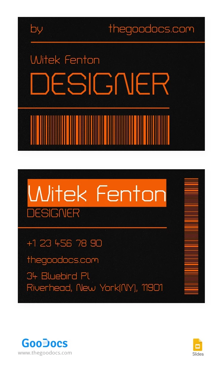 Tarjeta de presentación de diseñador de color naranja oscuro. - free Google Docs Template - 10065024