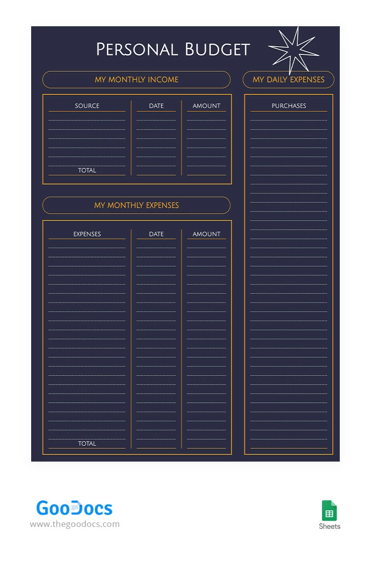 Dunkles persönliches Budget - free Google Docs Template - 10066377