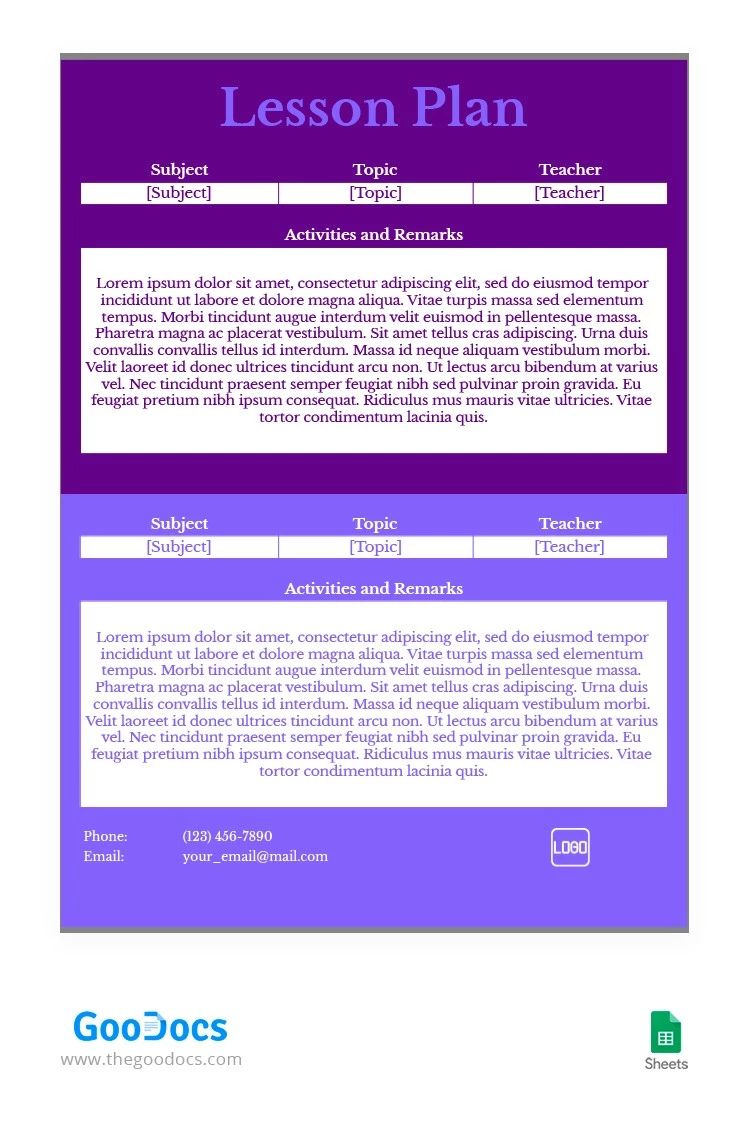 Plano de Aula Roxo Escuro - free Google Docs Template - 10063287