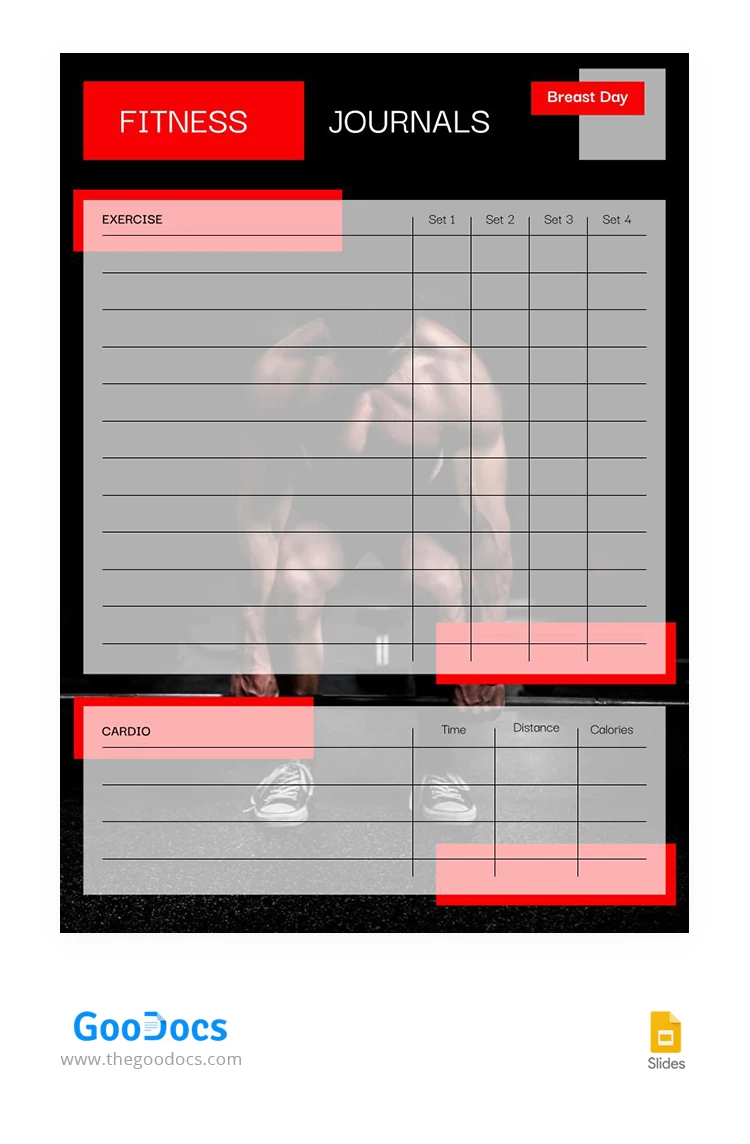 Diarios de fitness oscuros y rojos. - free Google Docs Template - 10067314