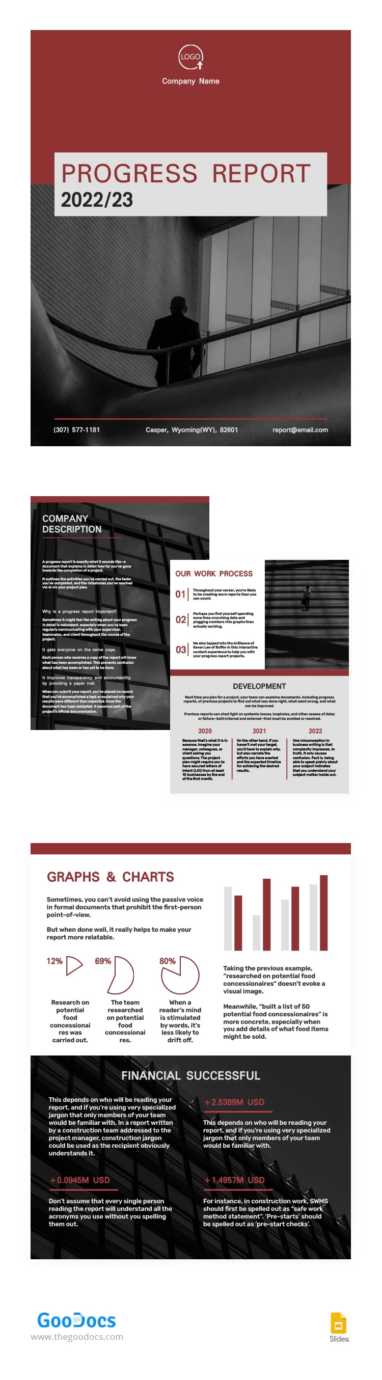 Rapport d'avancement rouge foncé. - free Google Docs Template - 10064907