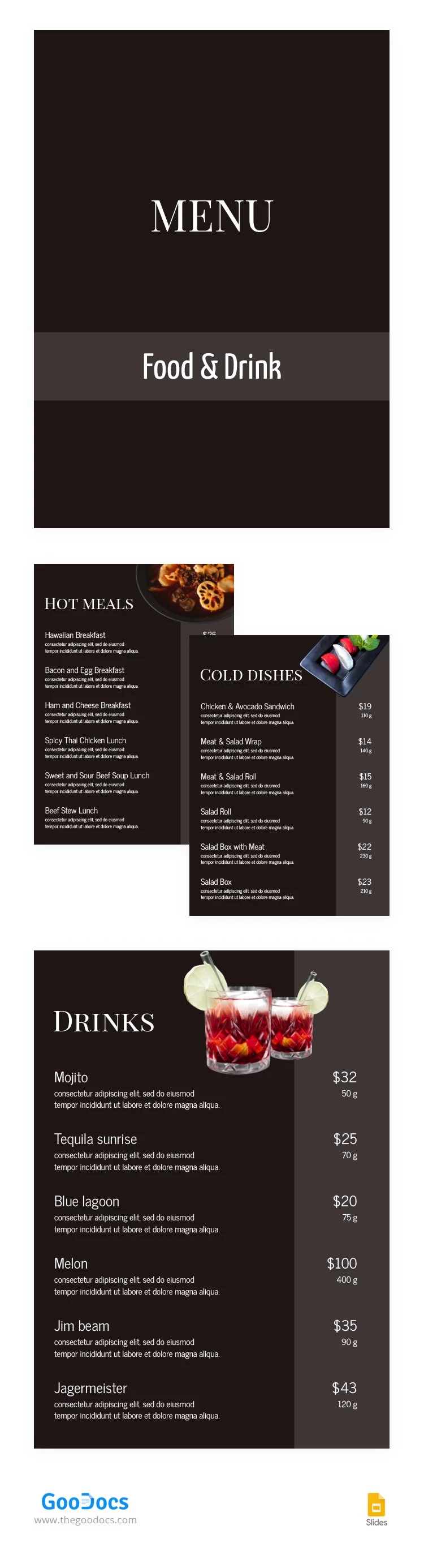 Dunkle Restaurantkarte - free Google Docs Template - 10063413