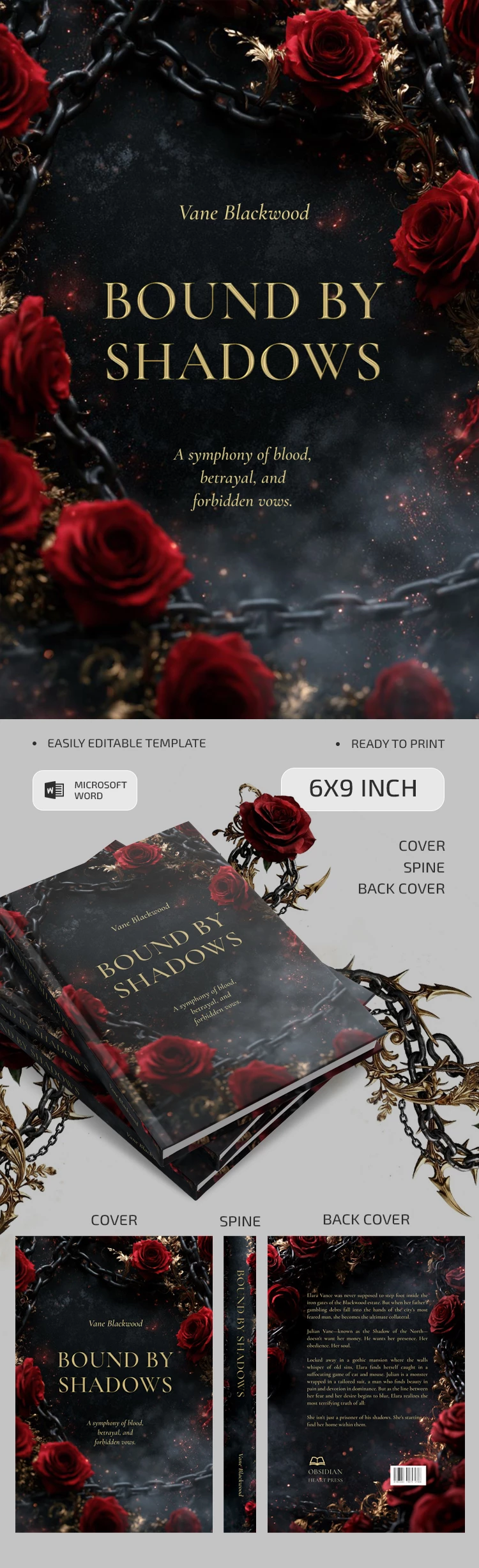 Preview of Dark Romance Book Cover Template for Google Docs and Microsoft Word