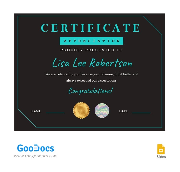 Certificat de Récompense Sombre et Élégant - free Google Docs Template - 10064112