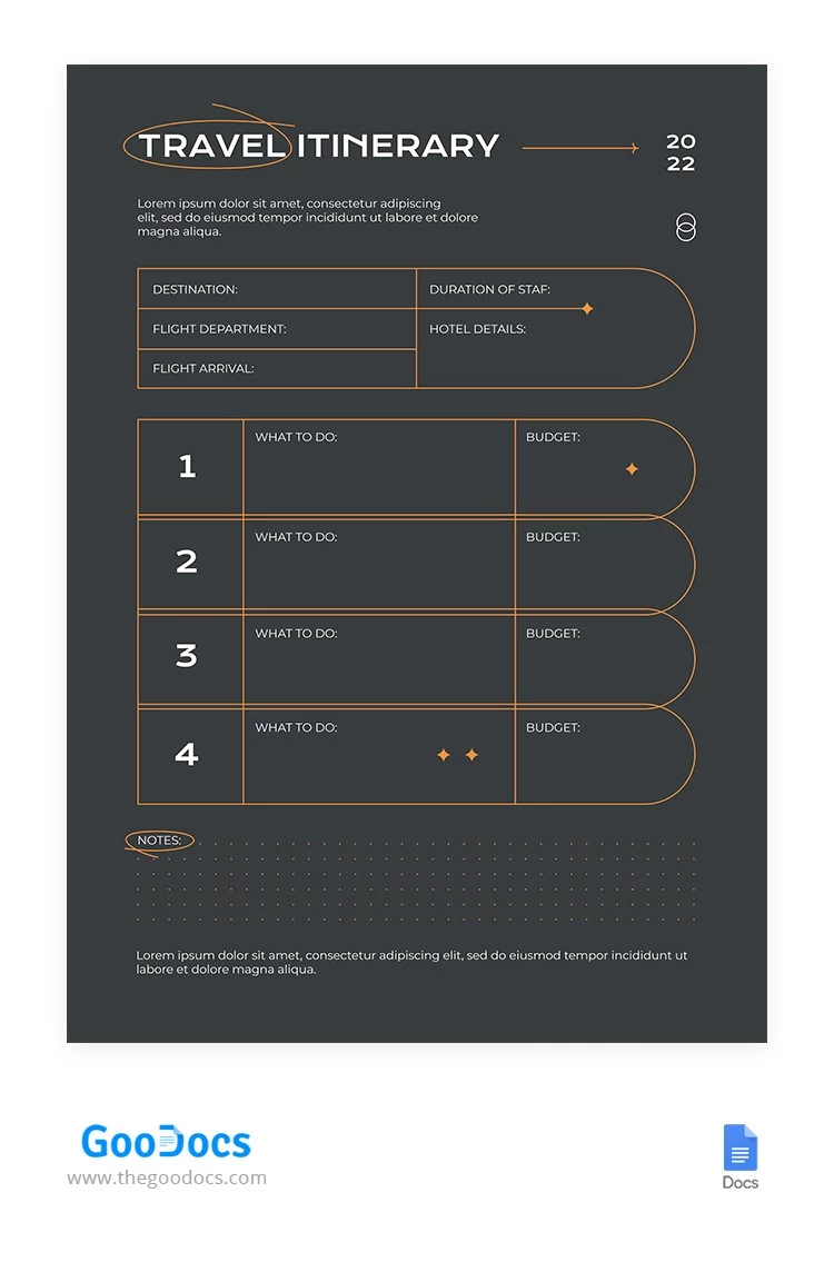 Itinerario di viaggio oscuro - free Google Docs Template - 10064820