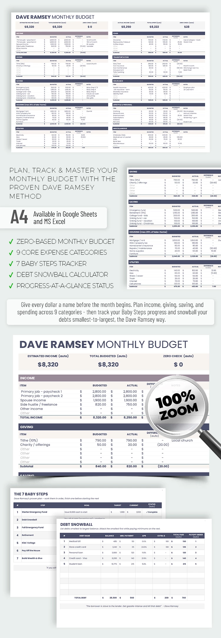 Preview of Dave Ramsey Budget Sheet for Google Sheets and Microsoft Excel
