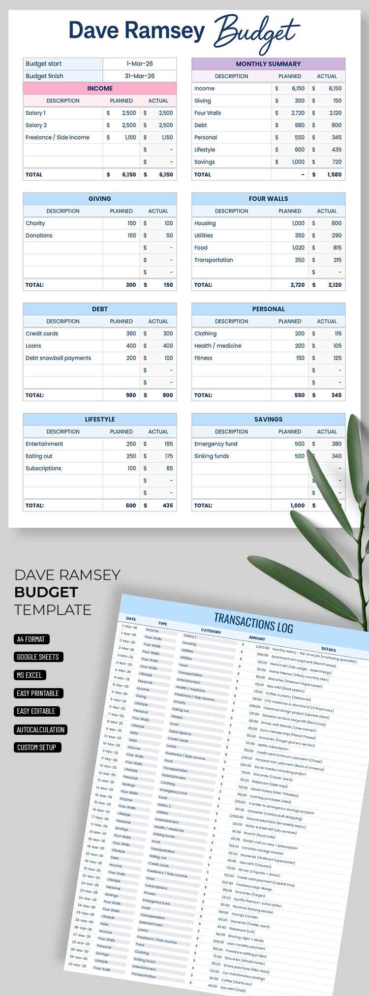 Free Dave Ramsey Budget Template in Google Sheets and Microsoft Excel