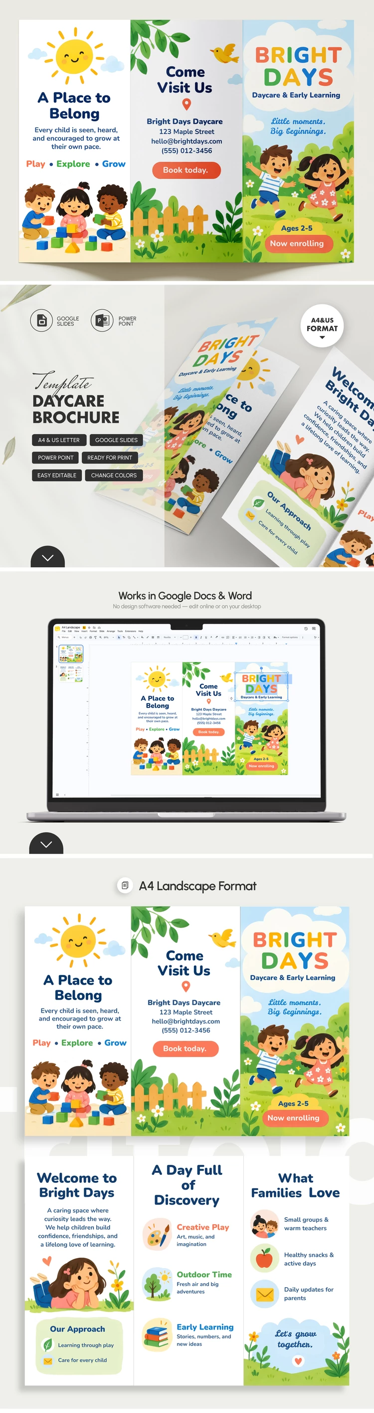 Preview of Daycare Brochure Template for Google Slides and Microsoft PowerPoint
