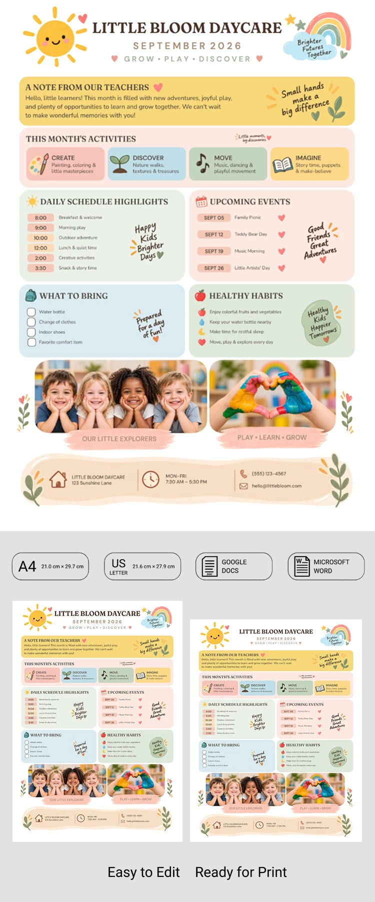 Preview of Daycare Newsletter Template for Google Docs and Microsoft Word