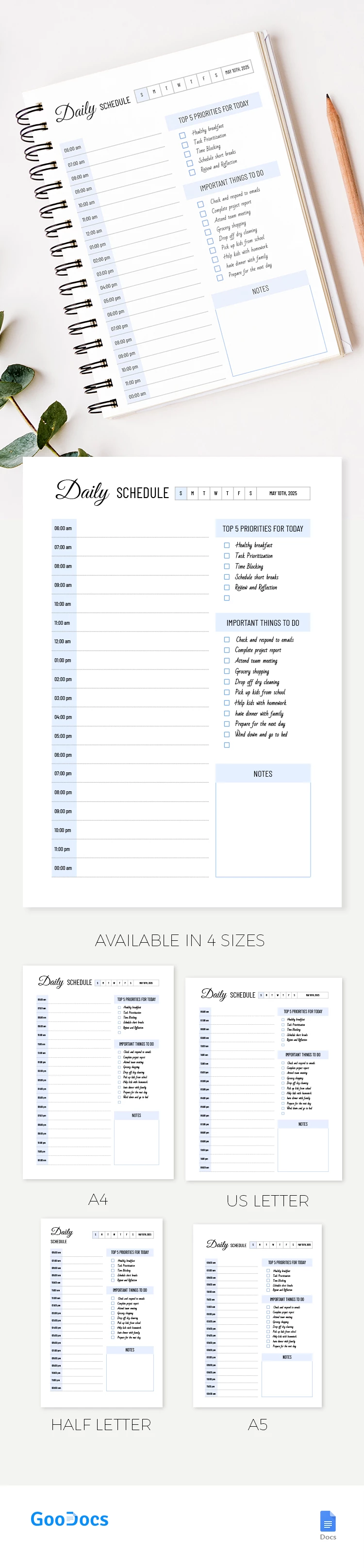 Horario diario - free Google Docs Template - 10068685