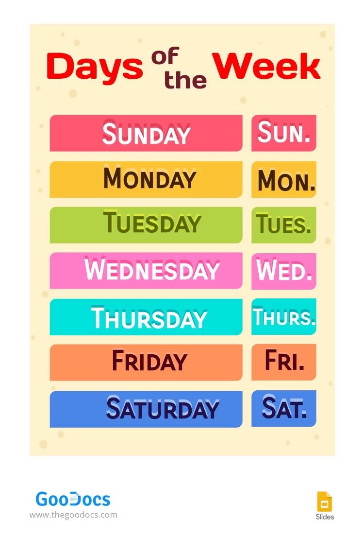 Jours de la semaine Décoration de salle de classe. - free Google Docs Template - 10063850
