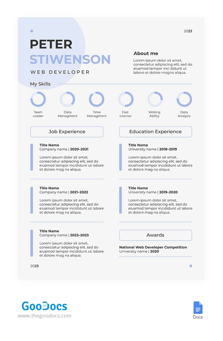 Impressionnant CV esthétique bleu - free Google Docs Template - 10066139