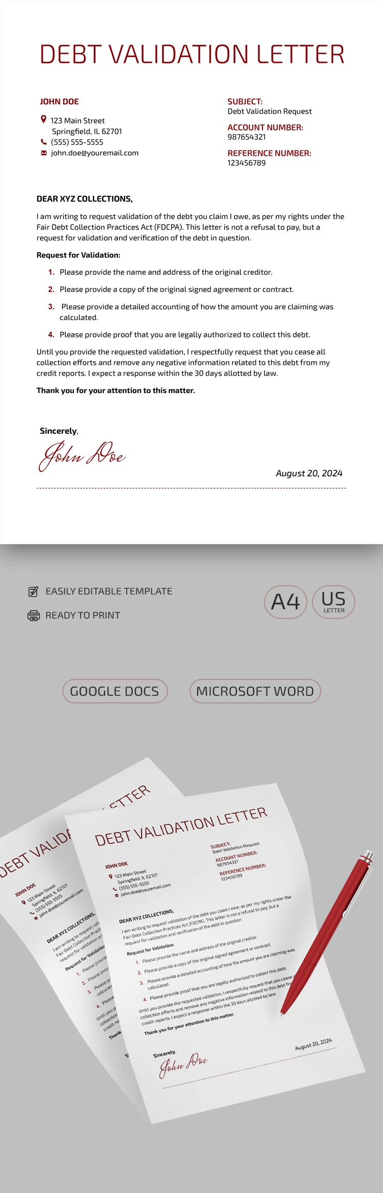 Debt Validation Letter - free Google Docs Template - 10069189