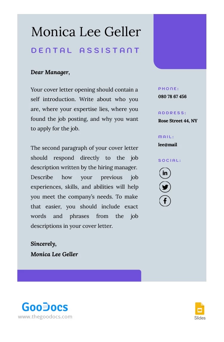 Lettre de motivation d'assistant dentaire. - free Google Docs Template - 10063997