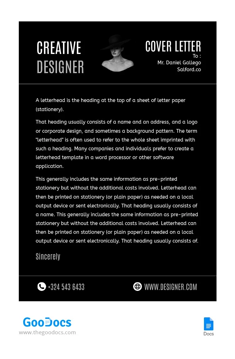 Carta de Apresentação para Designer - free Google Docs Template - 10065832