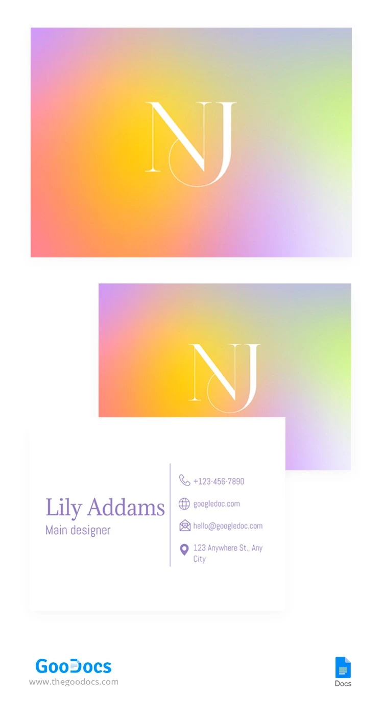 Carta di visita con gradienti di colore progettata da un designer - free Google Docs Template - 10065073