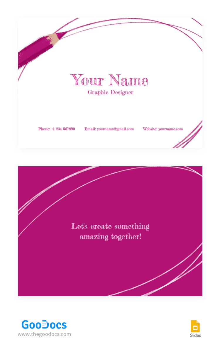 Cartão de negócios rosa para designer. - free Google Docs Template - 10066319