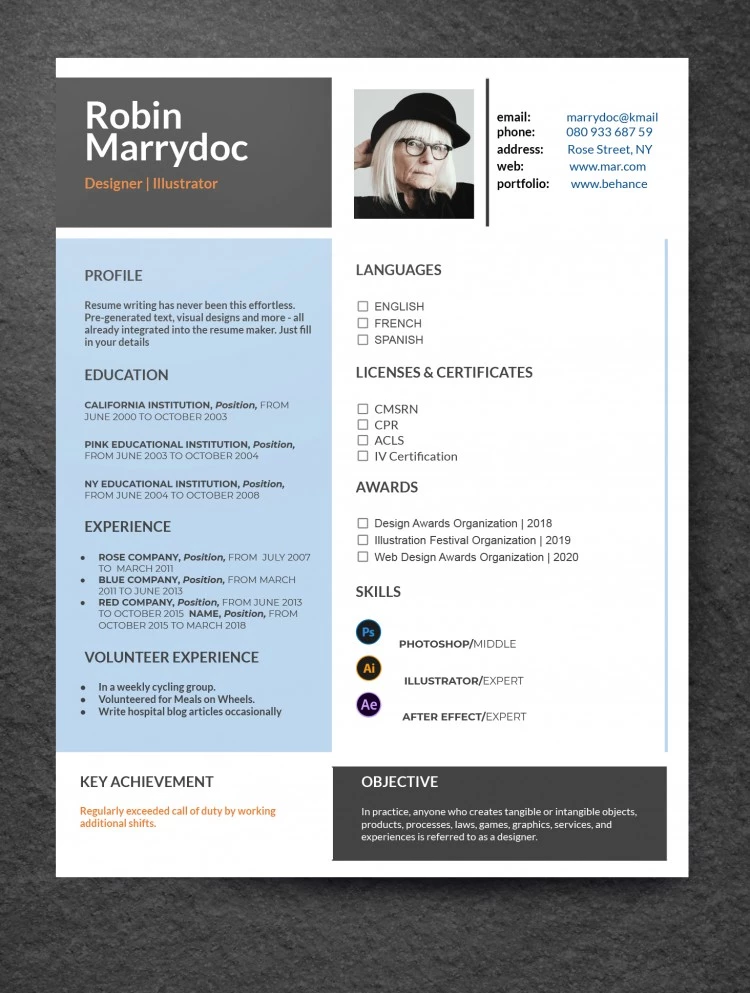 Professional Graphic Designer Resume - free Google Docs Template - 10061887