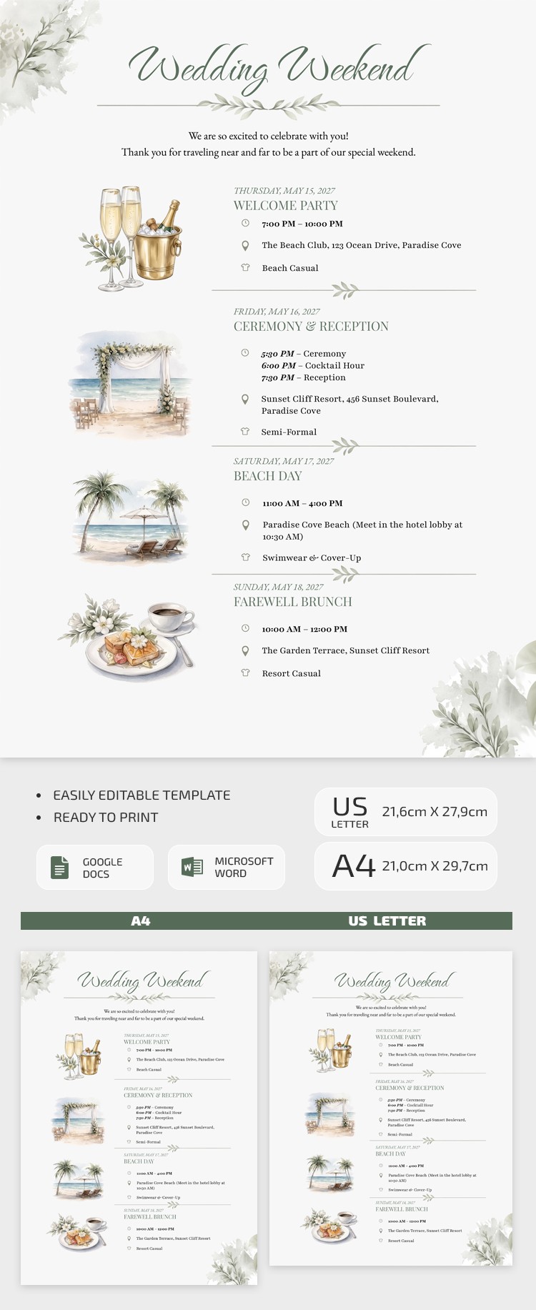 Free Destination Wedding Itinerary Template | thegoodocs.com