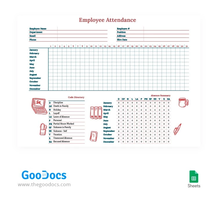 Detailed Employee Attendance Sheet - free Google Docs Template - 10062725