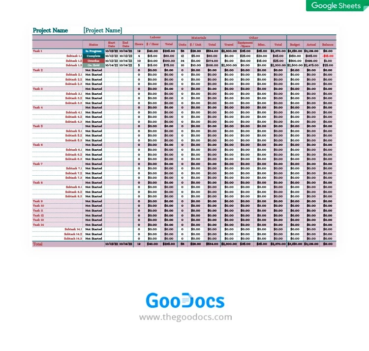 Detailed Project Budgeting - free Google Docs Template - 10062080