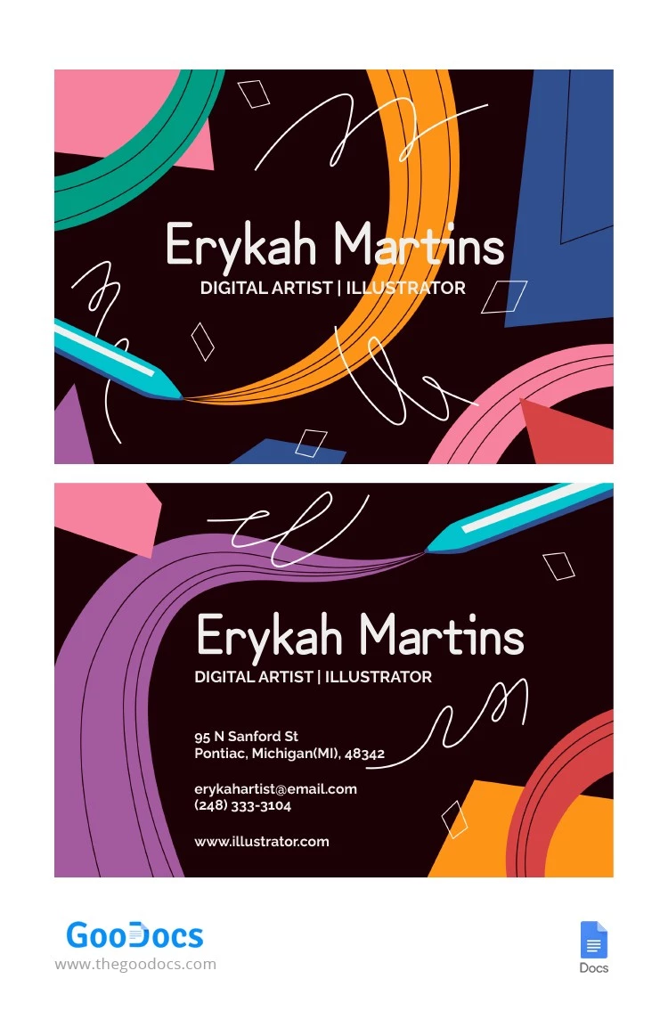 Digital Artist Business Card - free Google Docs Template - 10064900