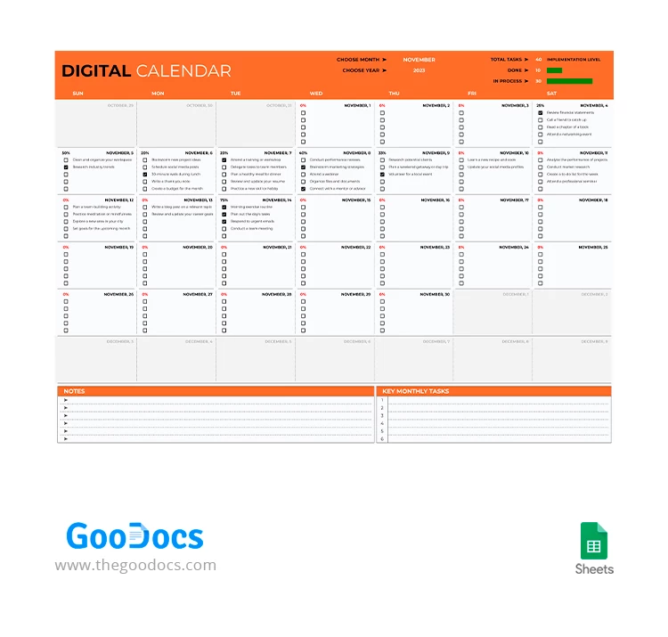 Digital Monthly Calendar - free Google Docs Template - 10067421