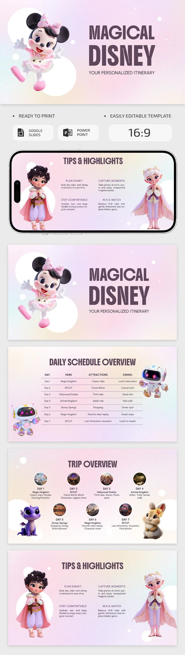 Preview of Disney Itinerary Template for Google Slides and Microsoft PowerPoint