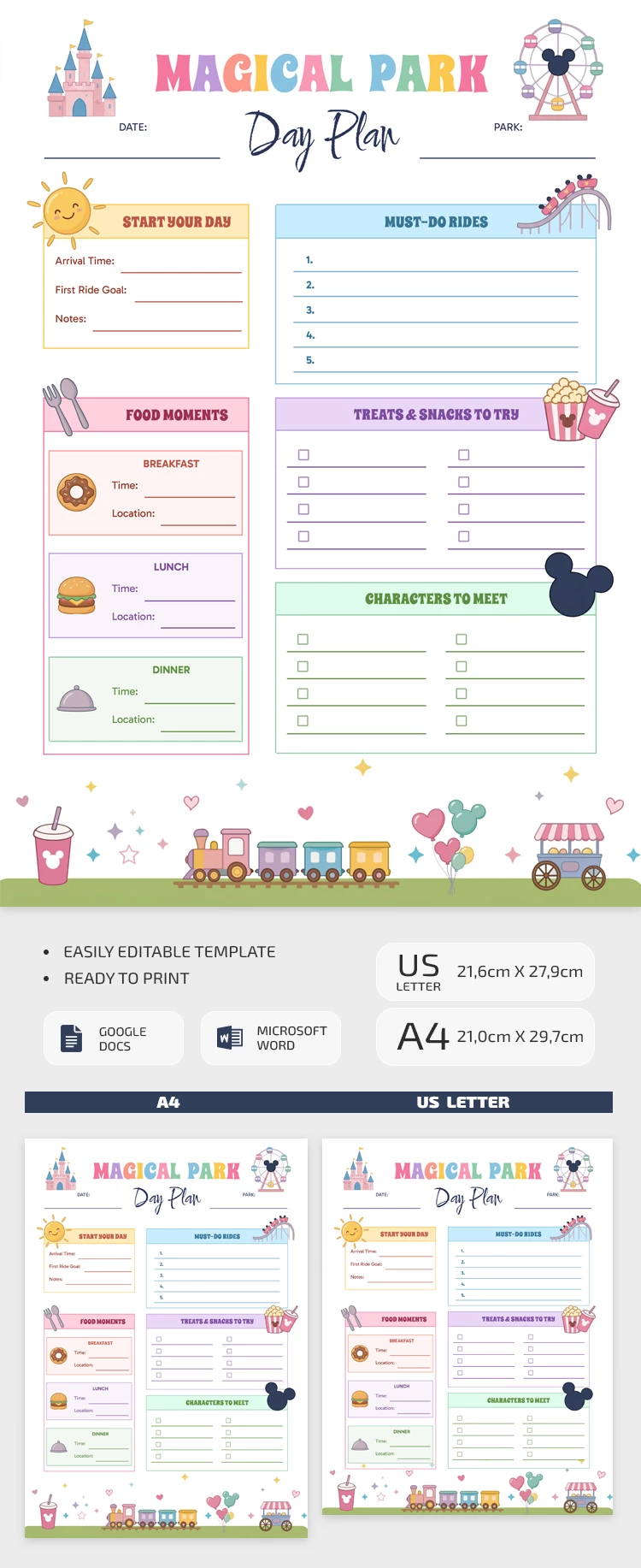 Preview of Disney Trip Itinerary Template for Google Docs and Microsoft Word