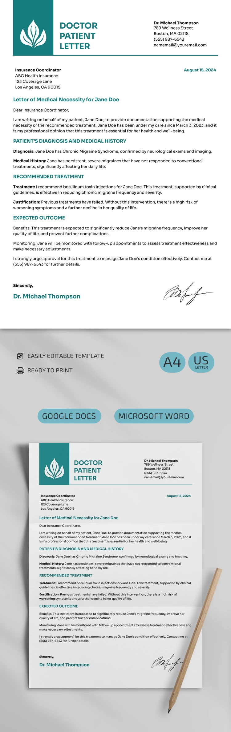 Carta de necesidad médica del doctor al paciente - free Google Docs Template - 10069218